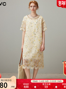 dfvc法式碎花连衣裙女2026年春季新款勾花镂空宽松度假风印花长裙