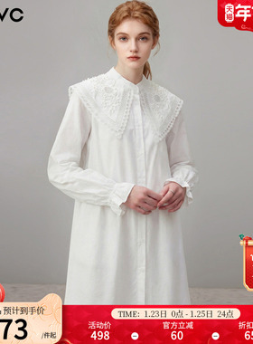 dfvc白色纯棉减龄娃娃领衬衫裙女2026年春季新款宽松小个子连衣裙