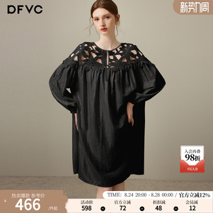 dfvc法式镂空长袖连衣裙女2026年夏季新款宽松慵懒度假风中长裙子