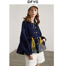 宽松英伦风休闲外套潮 小个子格子牛仔风衣女短款 dfvc2019秋季 新款