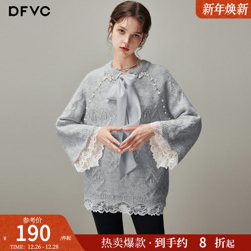 dfvc慵懒风中长款圆领毛衣飘带