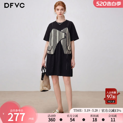 dfvc韩版假两件拼接短袖t恤裙