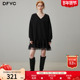 新款 dfvc时尚 休闲V领卫衣裙女2026年春季 宽松连衣裙荷叶边小黑裙