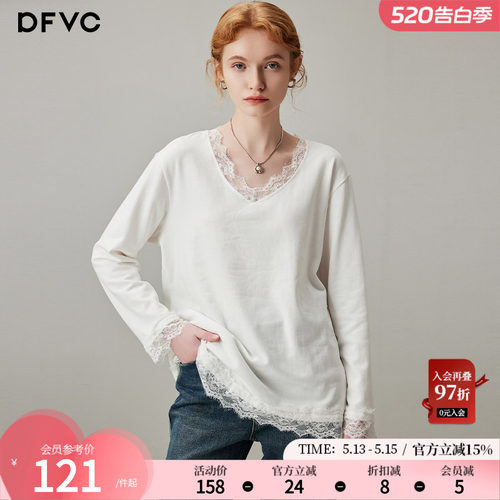 dfvc蕾丝拼接长袖T恤内搭打底衫