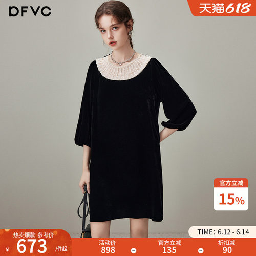 dfvc名媛风丝绒连衣裙小黑裙