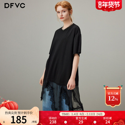 dfvc蕾丝拼接圆领短袖t恤