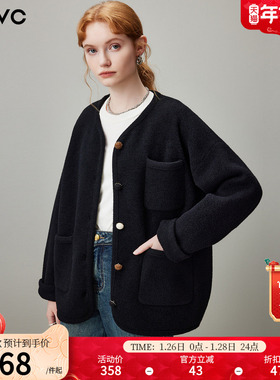 dfvc黑色慵懒风短款针织开衫外套女2025年冬季新款宽松圆领上衣厚