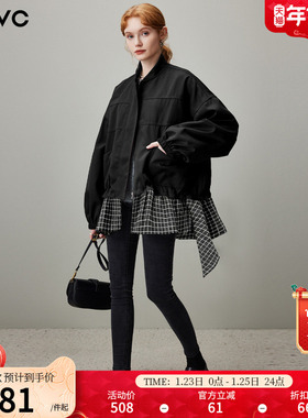 dfvc设计感中长款风衣外套女2025年冬季新款拼接休闲百搭宽松夹克
