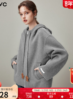 dfvc韩版短款绵羊毛呢外套女2025年冬季新款连帽双面呢山羊绒大衣