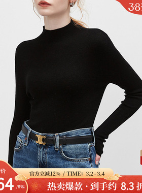dfvc精纺全羊毛黑色打底针织衫毛衣女春季2026半高领修身内搭上衣
