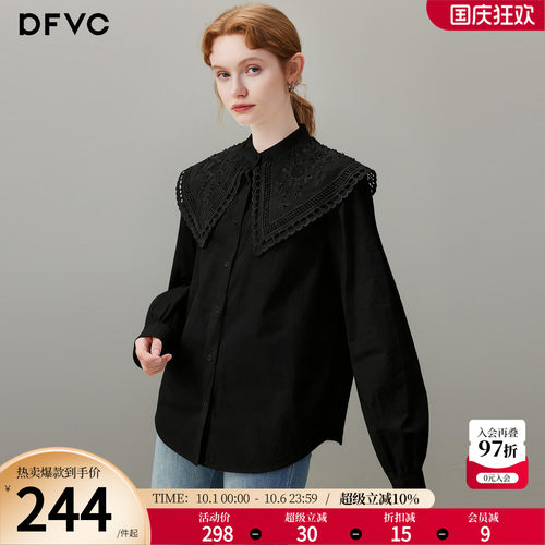 dfvc纯棉法式减龄娃娃领长袖衬衫