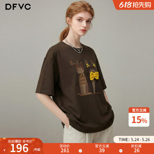 dfvc时尚猫咪印花圆领短袖T恤