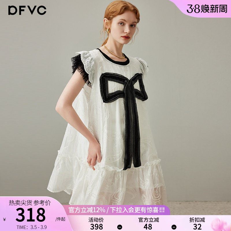 dfvc天丝甜美减龄背心连衣裙女2026年夏季新款蝴蝶结飞飞袖娃娃裙