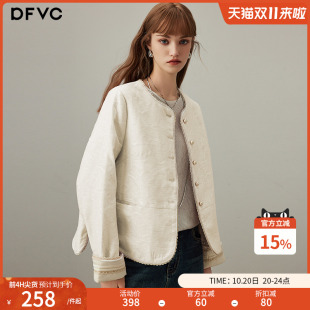 提花圆领拼接袖 dfvc新中式 新款 外套女2025年秋季 宽松上衣 国风短款
