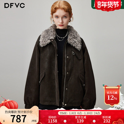 dfvc复古短款皮衣羽绒服毛领加厚