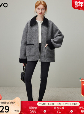 dfvc灰色韩版羊毛短款毛呢外套女2025年冬季新款翻领宽松加厚大衣