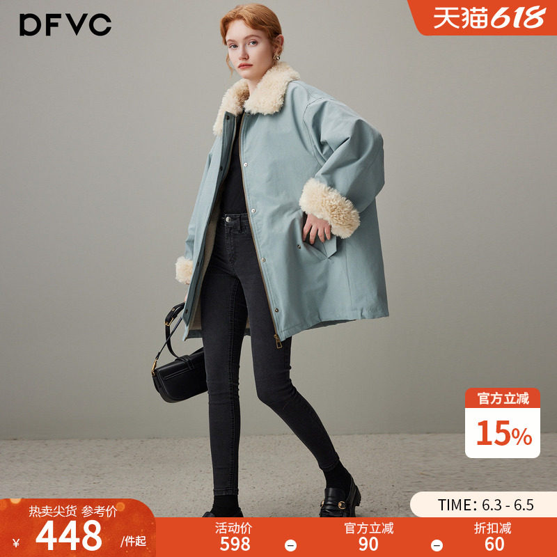dfvc韩版休闲中长款派克服女2025年冬季新款宽松毛领加厚保暖外套