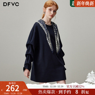 连衣裙 丝巾披肩宽松长袖 dfvc韩系休闲圆领卫衣裙女2025年冬季 新款