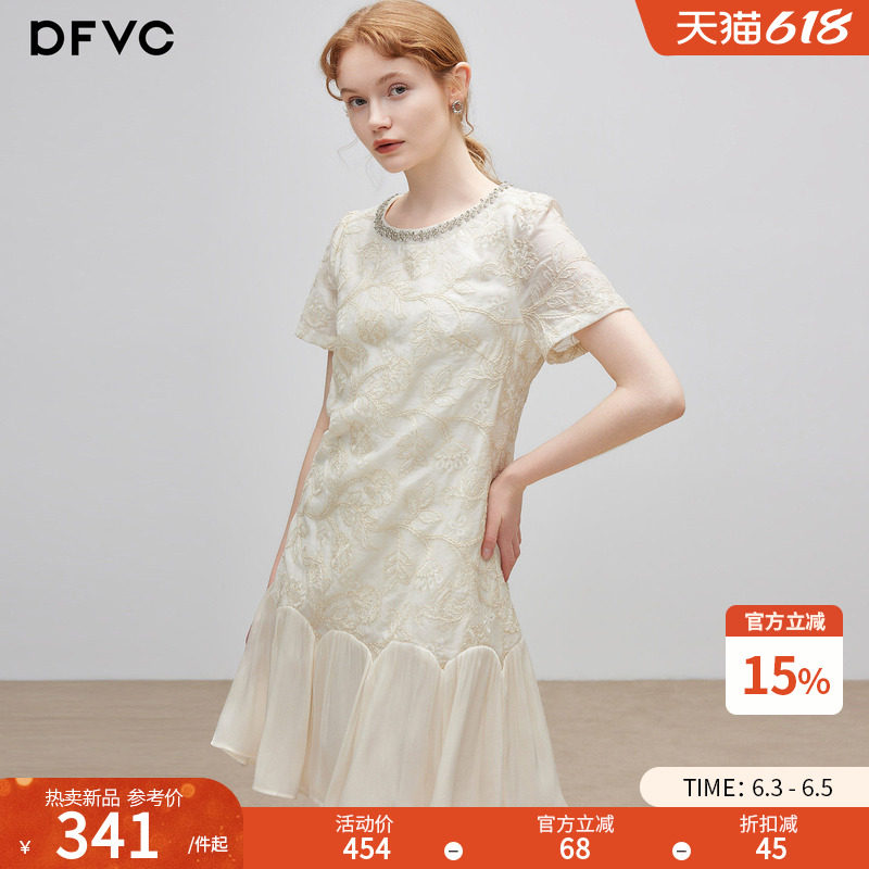 dfvc复古名媛风绣花短袖裙女2026年夏季新款显瘦小个子连衣裙