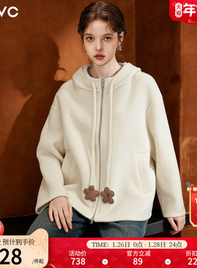 dfvc韩版短款绵羊毛呢外套女2025年冬季新款连帽双面呢山羊绒大衣