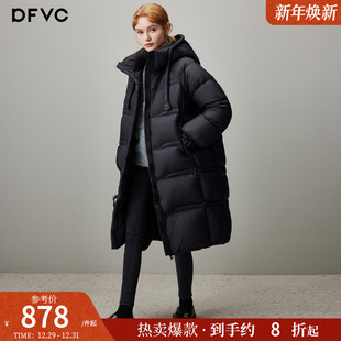 dfvc黑色中长款 连帽加厚白鸭绒面包服 新款 泡芙羽绒服女2025年冬季