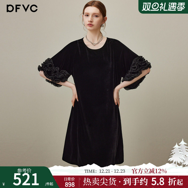 dfvc复古桑蚕丝真丝丝绒连衣裙