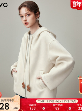 dfvc韩版短款绵羊毛呢外套女2025年冬季新款连帽双面呢山羊绒大衣