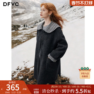 dfvc韩版减龄娃娃领绵羊毛呢外套女2025年冬季新款中长双面呢大衣