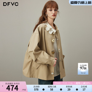 dfvc韩版纯棉短款风衣外套女2026年秋季新款抽绳宽松休闲夹克上衣