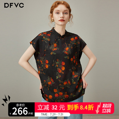 dfvc人丝新中式国风印花衬衫