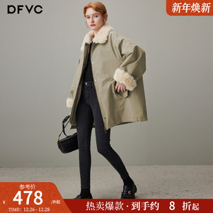 新款 派克服女2025年冬季 宽松毛领加厚保暖外套 休闲中长款 dfvc韩版