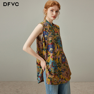 新款 dfvc人丝新中式 女2026年夏季 衬衫 奥黛旗袍背心薄 国风提花无袖