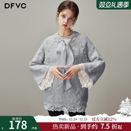 dfvc慵懒风中长款圆领毛衣女2025年冬季新款飘带宽松软糯针织衫