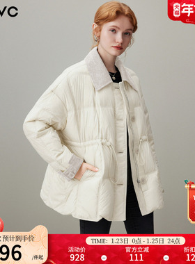 dfvc时尚短款轻薄羽绒服女2025年冬季新款翻领收腰白鸭绒保暖外套
