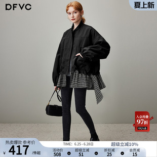 dfvc设计感中长款风衣外套女2026年春季新款拼接休闲百搭宽松夹克