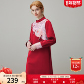 dfvc红色宫廷风连衣裙女春季 2026新款 重工刺绣宽松直筒小个子裙子