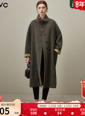 dfvc气质高级感长款绵羊毛呢外套女2025年冬季新款宽松双面呢大衣