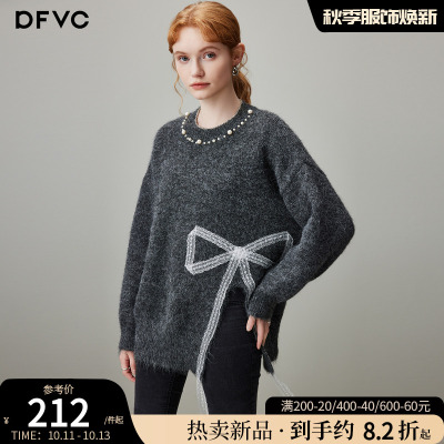 dfvc慵懒风圆领毛衣设计感开叉