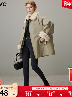 dfvc韩版休闲中长款派克服女2025年冬季新款宽松毛领加厚保暖外套