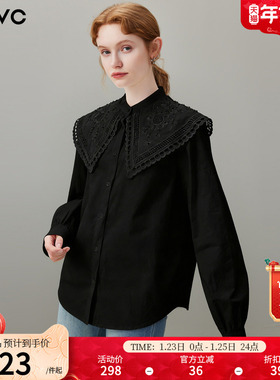 dfvc黑色纯棉法式减龄娃娃领长袖衬衫女2026年春季新款宽松上衣