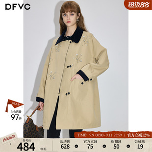 dfvc卡其色韩版中长款风衣外套女2026秋季新款宽松显瘦小个子大衣