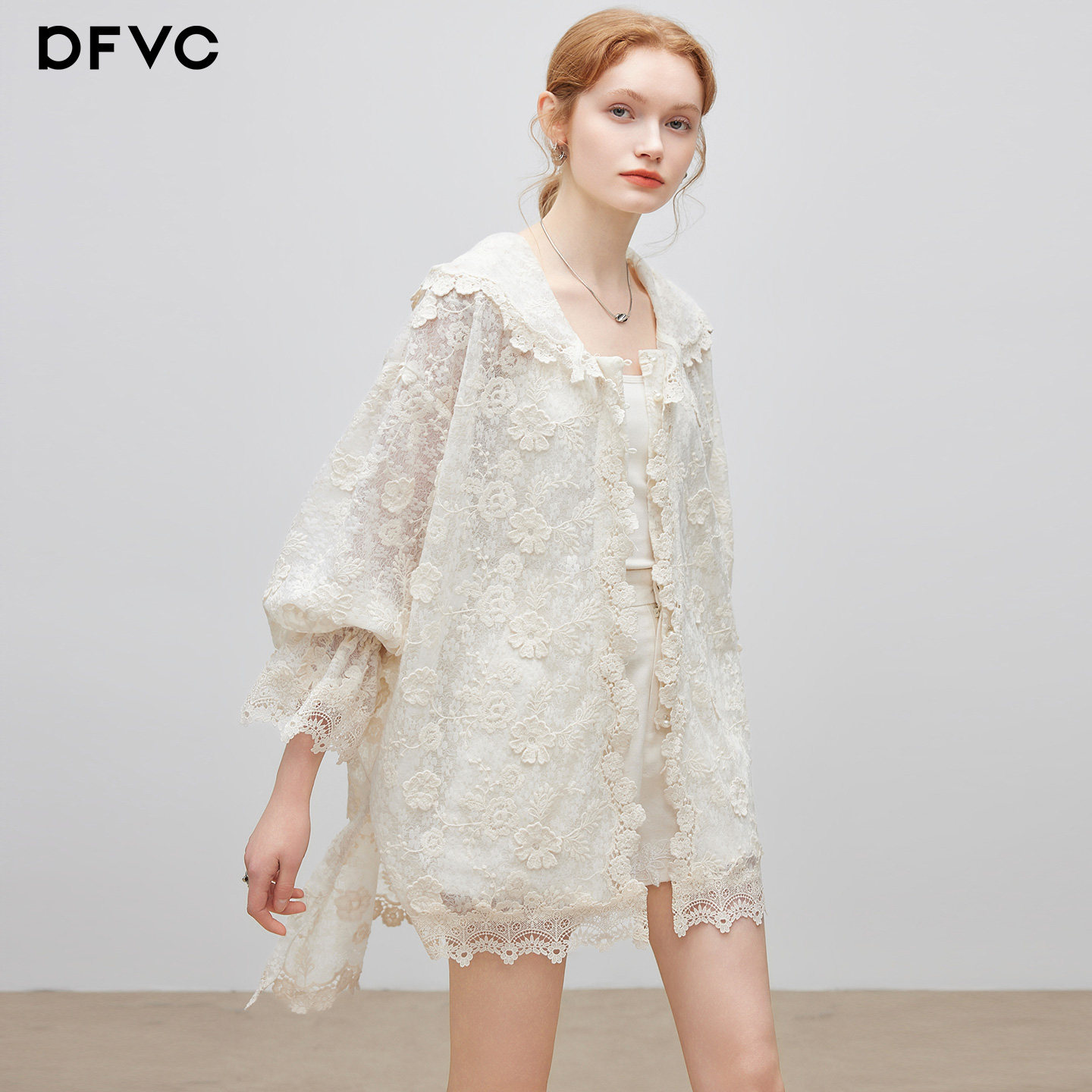 dfvc重工蕾丝钩花中长款外套