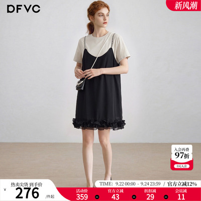dfvc韩版休闲假两件拼接T恤裙