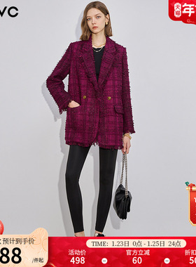 dfvc安可拉红小香风西装外套女2026春季新款流苏宽松通勤休闲西服
