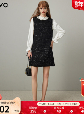 dfvc黑色法式小香风背心裙女2026年春季新款亮片小个子无袖连衣裙