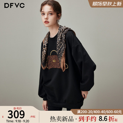 dfvc美式休闲中长款圆领卫衣