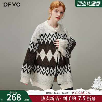 dfvc慵懒风费尔岛中长款针织开衫