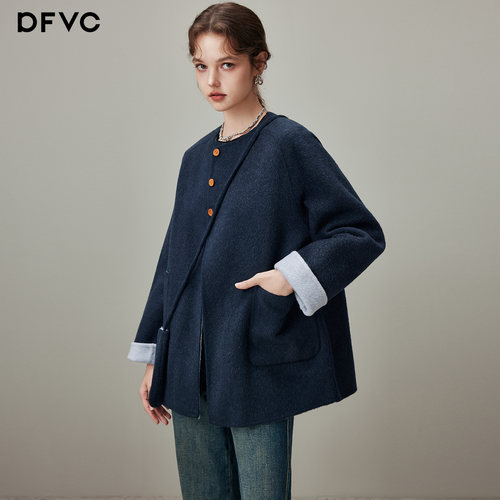 dfvc韩版中长款毛呢外套斜挎小包