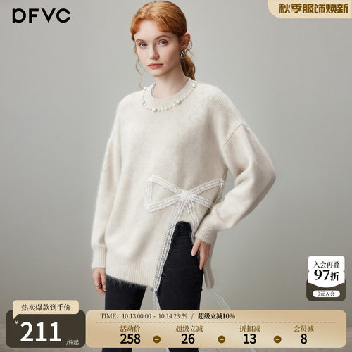 dfvc慵懒风圆领毛衣设计感开叉
