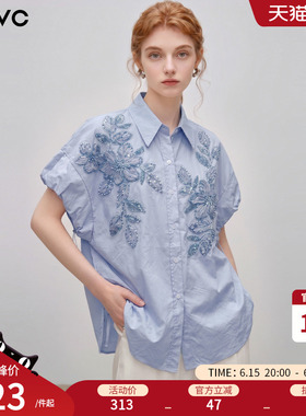 dfvc纯棉设计感小众短袖衬衫女2026年夏季新款花苞袖立体花朵上衣